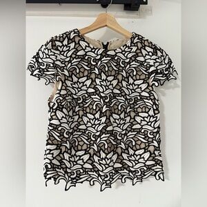 Alice + Olivia Black and White Graphic Embellished Blouse